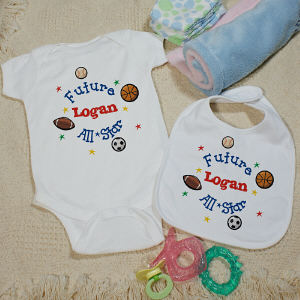 New Baby "Future All-Star" Personalized Creeper and Bib Gift Set